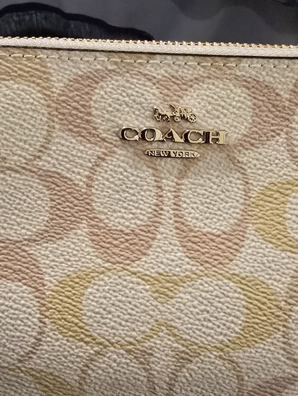 Coach Signature Canvas Wristlet in Beige, Blush & Pale Yellow